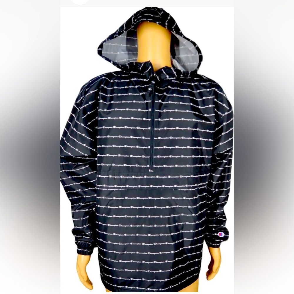 Champion All Over Print Black Stadium Packable Windbreaker Rain Jacket Large